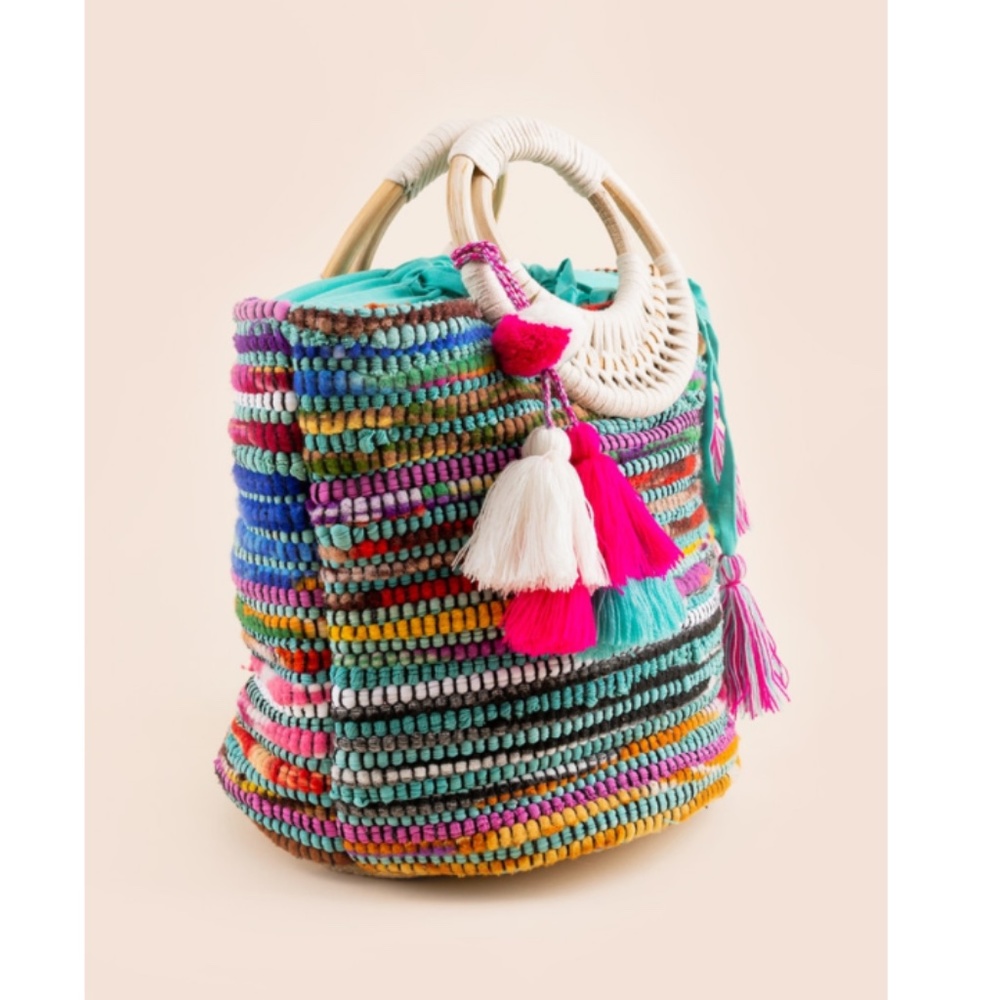 Francesca's Collections Grendaline Woven Colorful Summer Bamboo Tote Bag - Picture 3 of 13